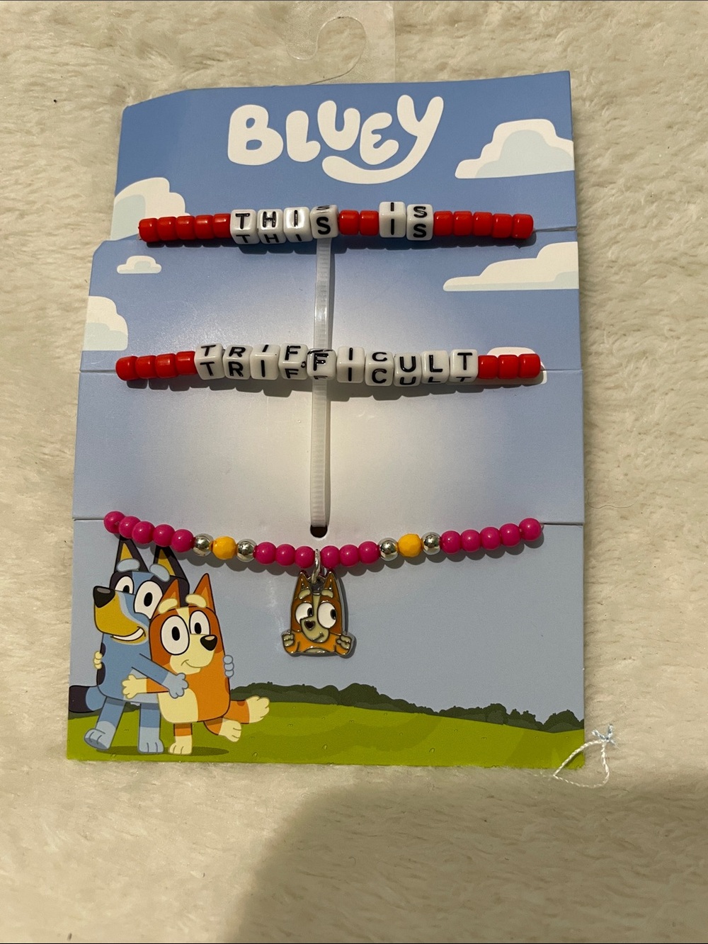 BLUEY Kids bracelet (3) Set with Pink, Red & Yellow Beads